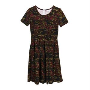 LulaRoe Amelia Pleated Short Sleeve Dress Medium Multi Print
